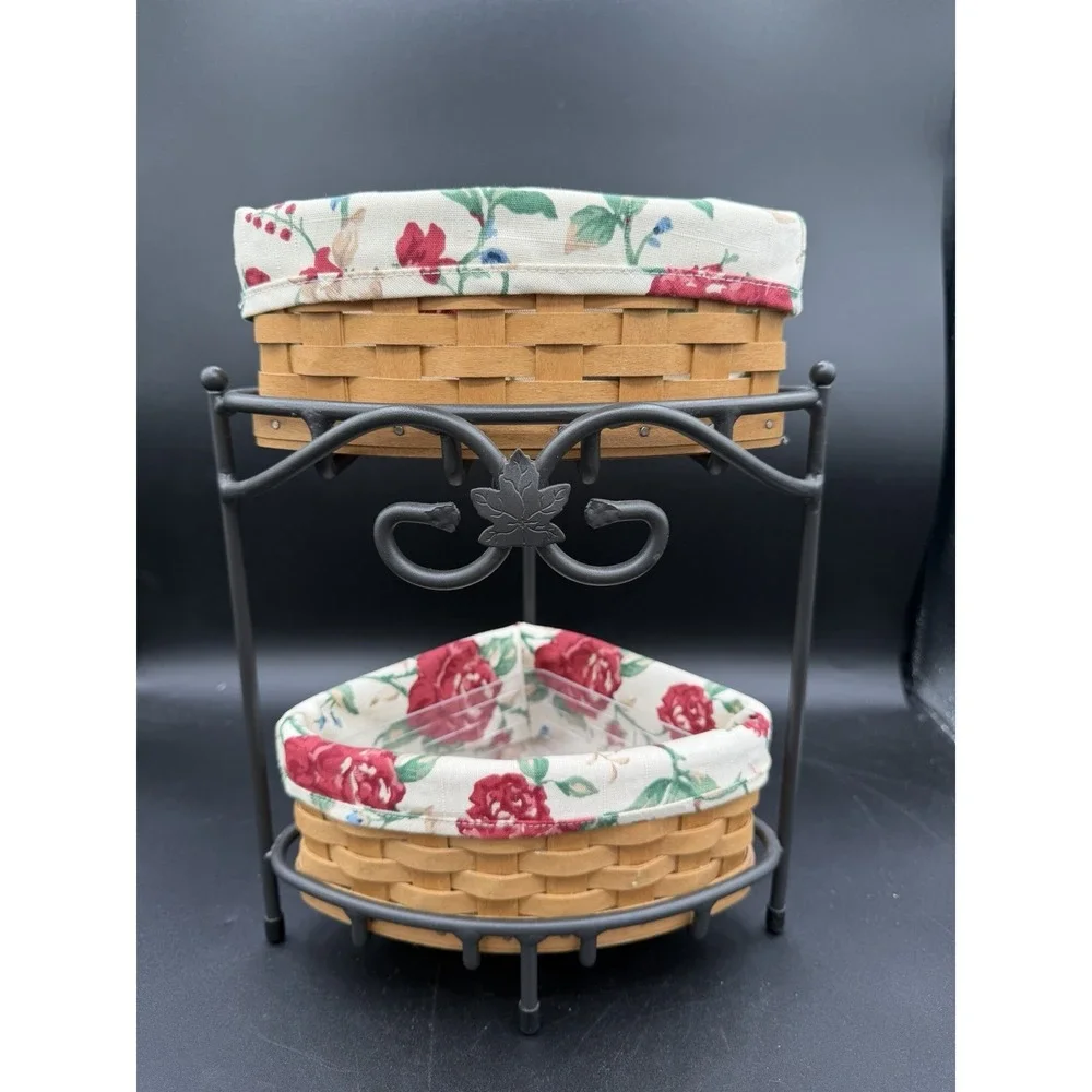 🧺Longaberger 2003 Wrought Iron Corner Stand w/2 Small Corner Basket Combos
